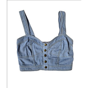 Women's Joyana Blue White Striped Button Front Crop Top S